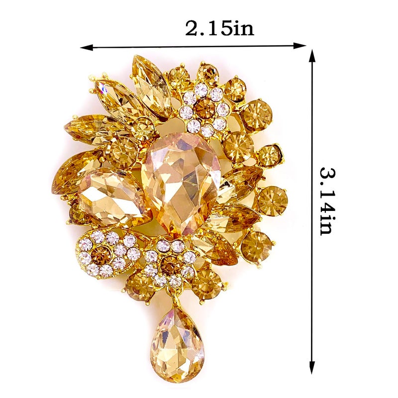 LAXPICOL Vintage Wedding Bridal Big Clear Champagne Crystal Rhinestone Tear drop Brooch Pin for Women - Image 5